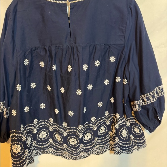 crown & ivy Navy Embroidered Peasant Blouse - Picture 5 of 8